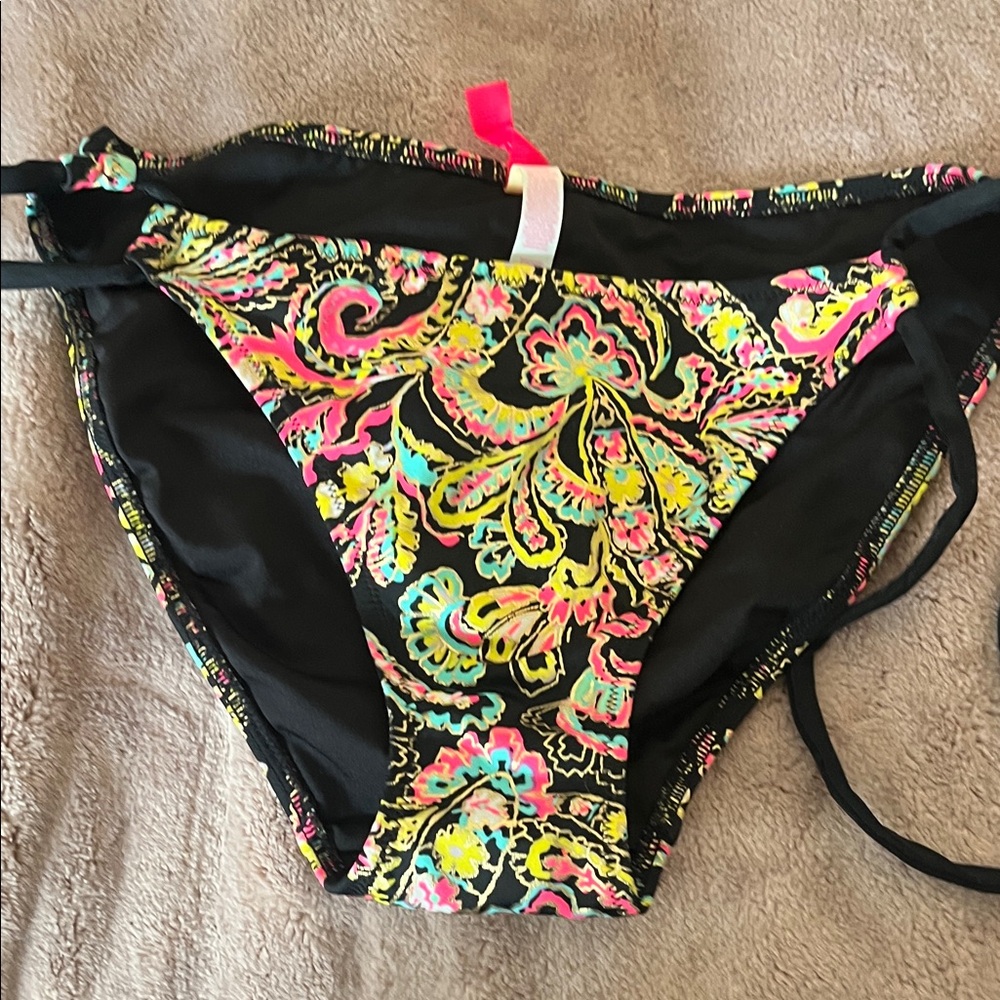 Victoria's Secret Black and Pink Floral Bikini Bottoms (new)